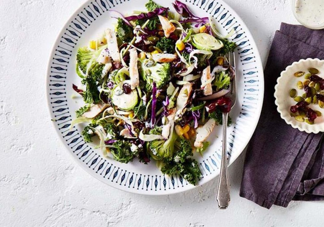 Rotisserie chicken with kale salad mix