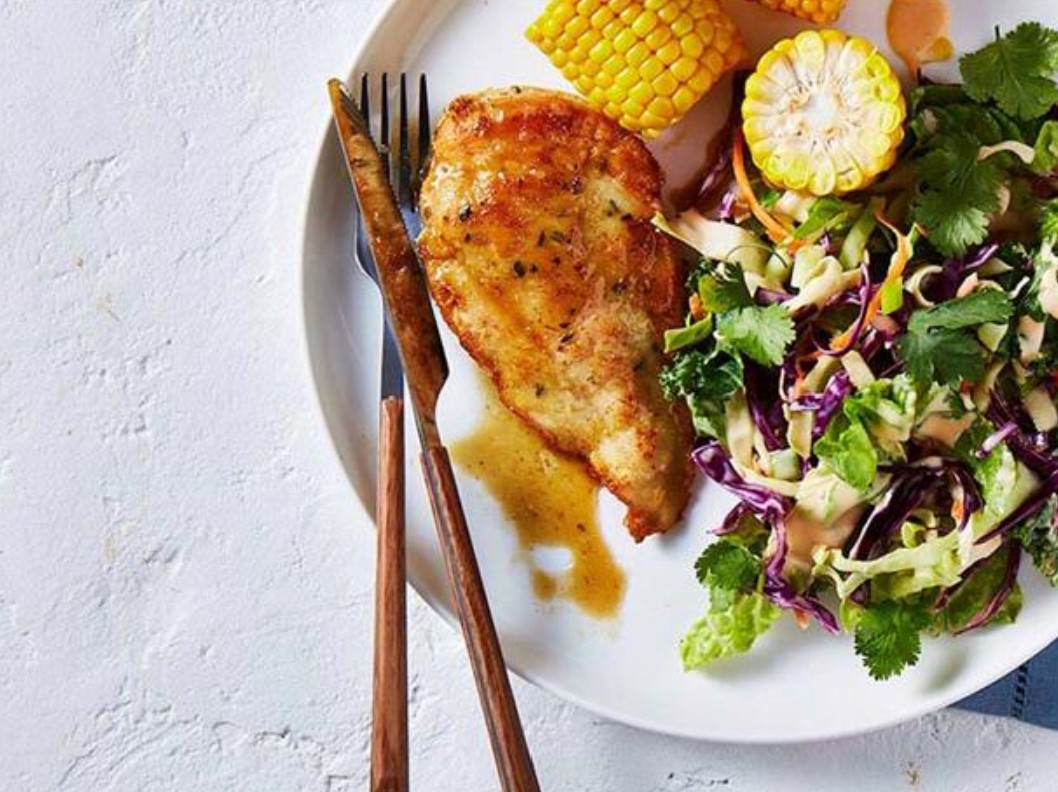 Lemon chicken with corn & Southwest salad