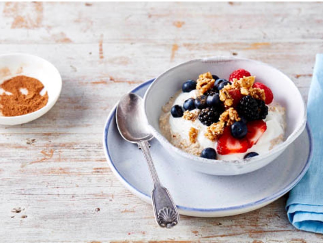 Pear & berry overnight oats with walnuts