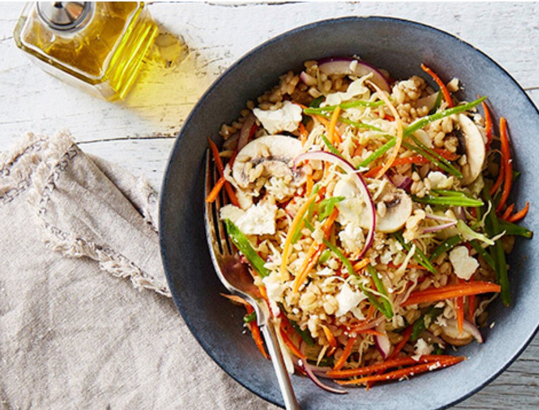 Rice salad with snow peas & feta